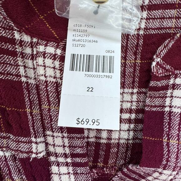 Lane Bryant Top Womens 22 Plus Burgundy Plaid Textured V-Neck Fall New - Picture 12 of 14